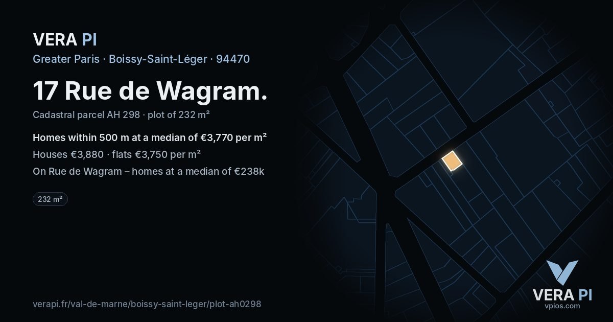 17 Rue de Wagram, Boissy-Saint-Léger at night – the plot lit, the parcels around coloured by the prices near them
