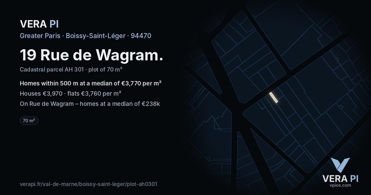 19 Rue de Wagram, Boissy-Saint-Léger at night – the plot lit, the parcels around coloured by the prices near them