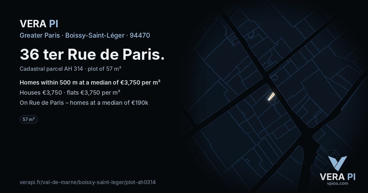 36 ter Rue de Paris, Boissy-Saint-Léger at night – the plot lit, the parcels around coloured by the prices near them