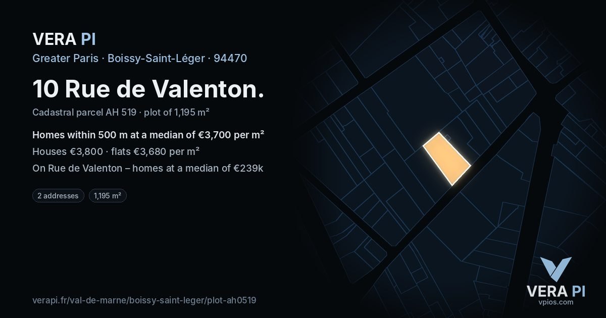 10 Rue de Valenton, Boissy-Saint-Léger at night – the plot lit, the parcels around coloured by the prices near them