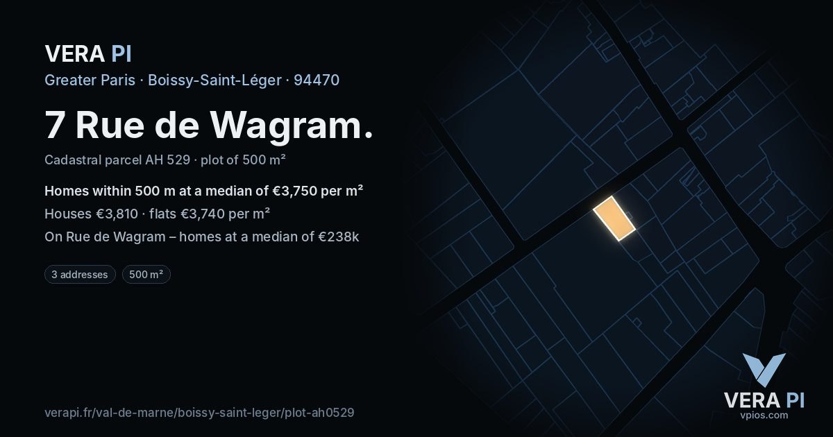 7 Rue de Wagram, Boissy-Saint-Léger at night – the plot lit, the parcels around coloured by the prices near them