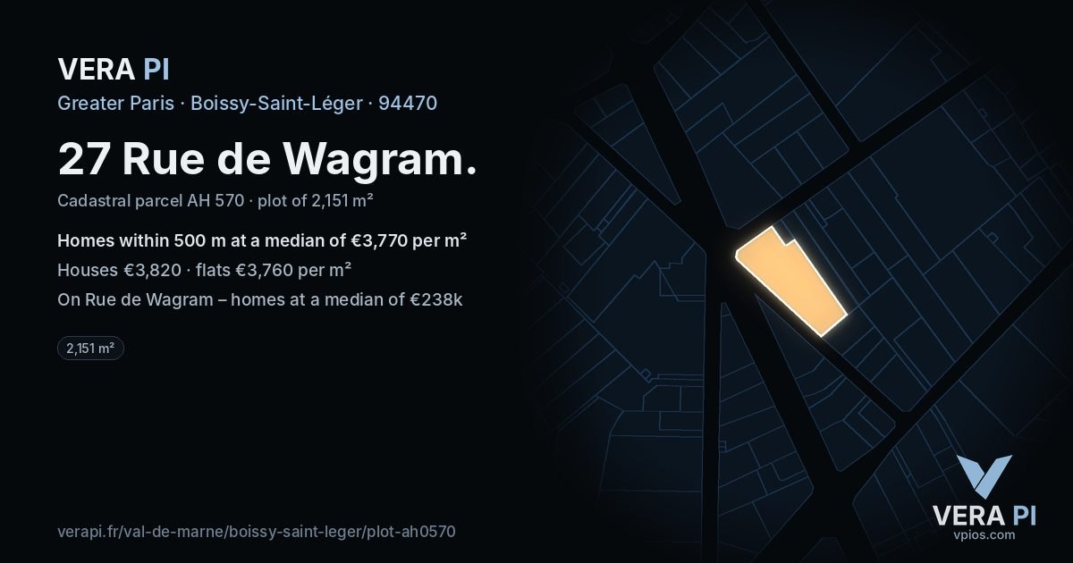 27 Rue de Wagram, Boissy-Saint-Léger at night – the plot lit, the parcels around coloured by the prices near them