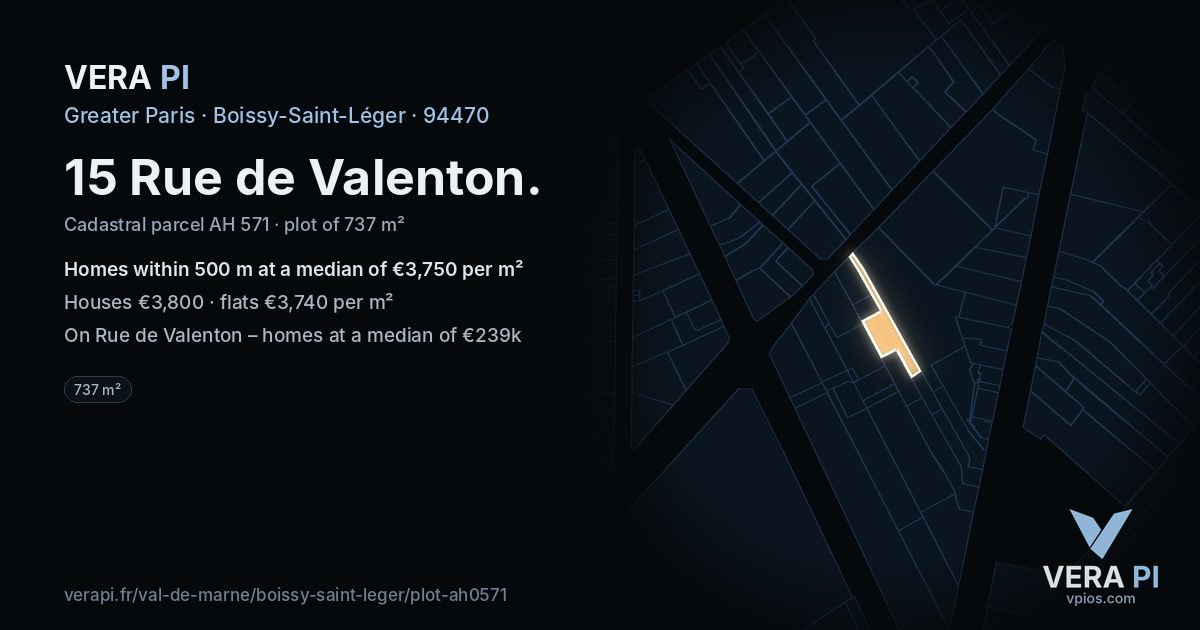 15 Rue de Valenton, Boissy-Saint-Léger at night – the plot lit, the parcels around coloured by the prices near them