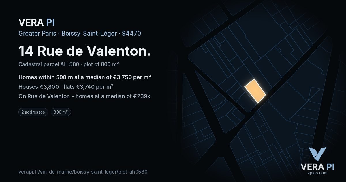 14 Rue de Valenton, Boissy-Saint-Léger at night – the plot lit, the parcels around coloured by the prices near them