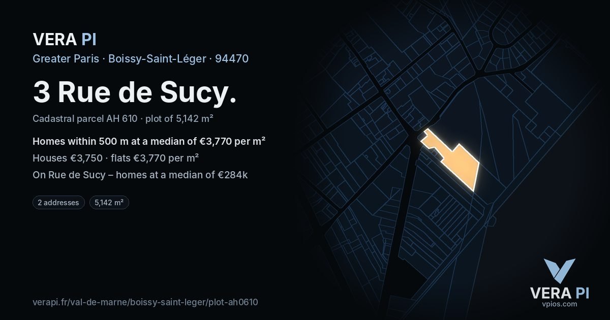 3 Rue de Sucy, Boissy-Saint-Léger at night – the plot lit, the parcels around coloured by the prices near them