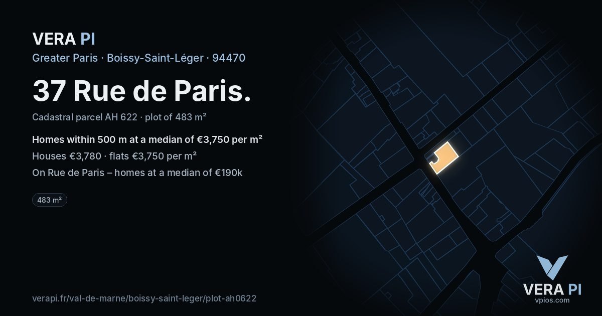 37 Rue de Paris, Boissy-Saint-Léger at night – the plot lit, the parcels around coloured by the prices near them