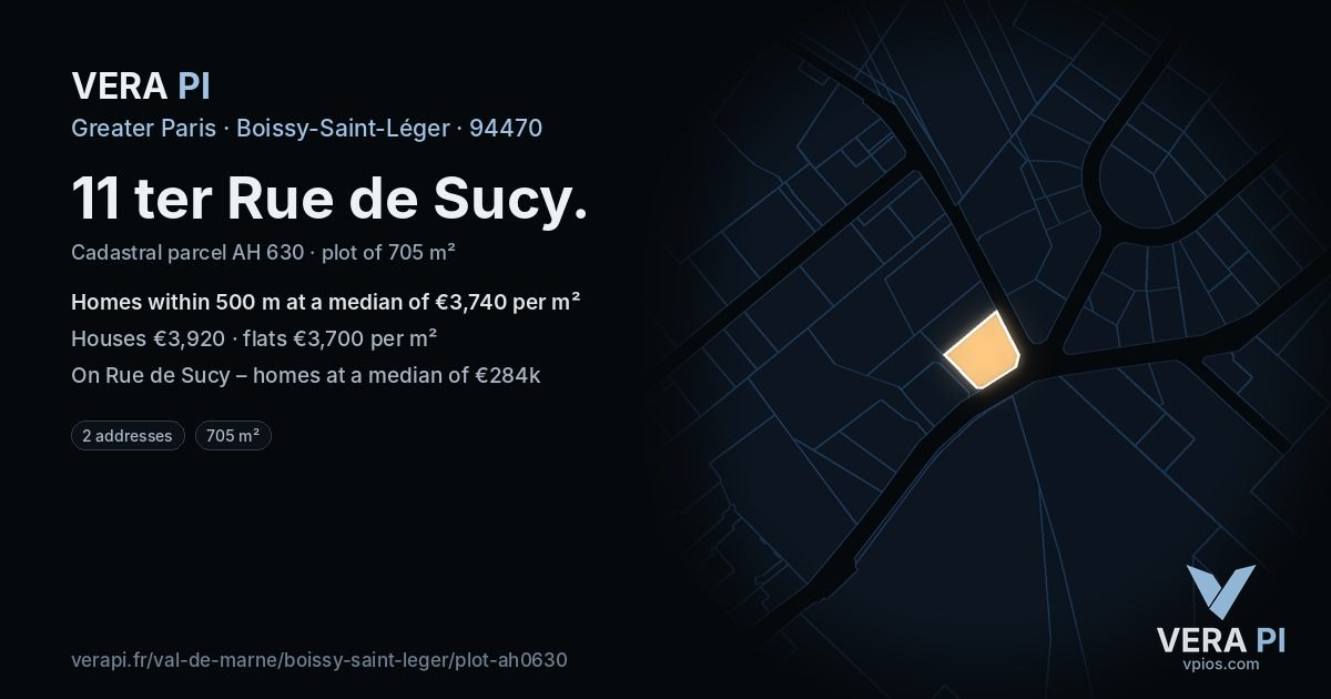 11 ter Rue de Sucy, Boissy-Saint-Léger at night – the plot lit, the parcels around coloured by the prices near them