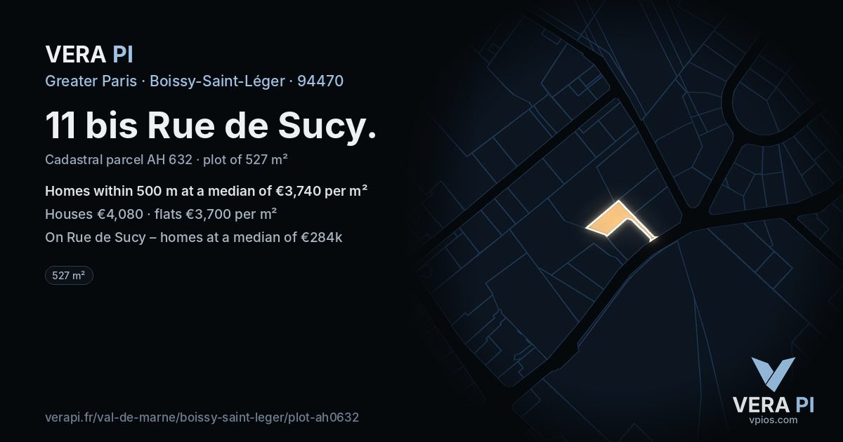 11 bis Rue de Sucy, Boissy-Saint-Léger at night – the plot lit, the parcels around coloured by the prices near them