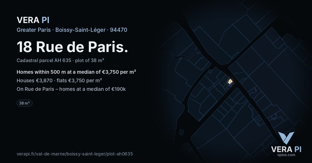 18 Rue de Paris, Boissy-Saint-Léger at night – the plot lit, the parcels around coloured by the prices near them