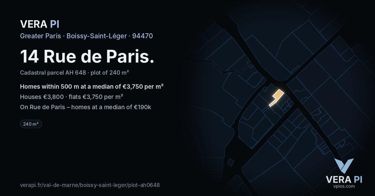 14 Rue de Paris, Boissy-Saint-Léger at night – the plot lit, the parcels around coloured by the prices near them