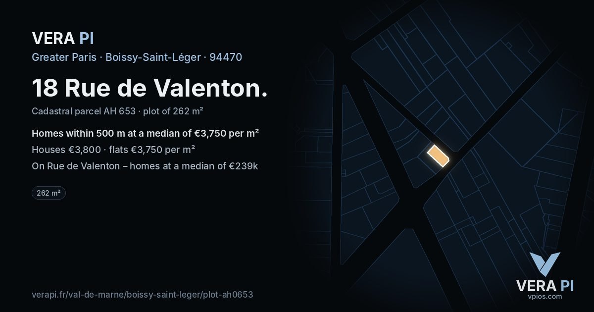 18 Rue de Valenton, Boissy-Saint-Léger at night – the plot lit, the parcels around coloured by the prices near them