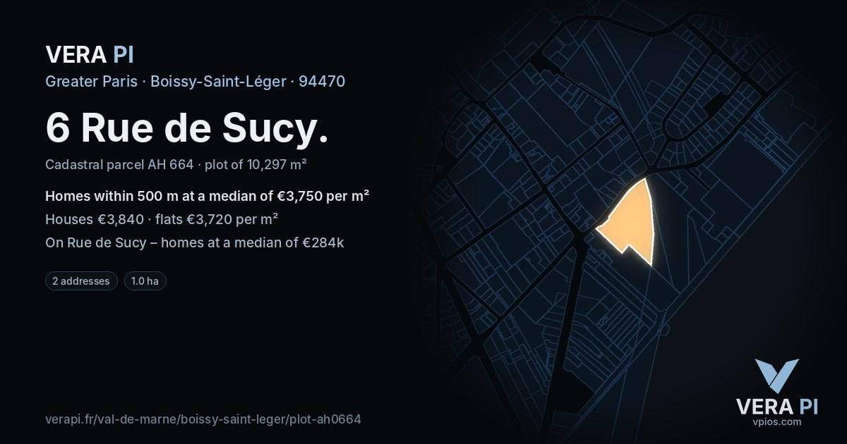 6 Rue de Sucy, Boissy-Saint-Léger at night – the plot lit, the parcels around coloured by the prices near them