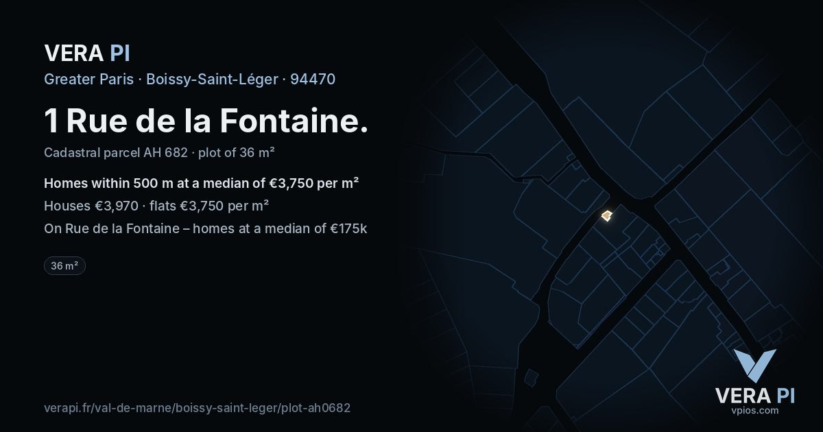 1 Rue de la Fontaine, Boissy-Saint-Léger at night – the plot lit, the parcels around coloured by the prices near them