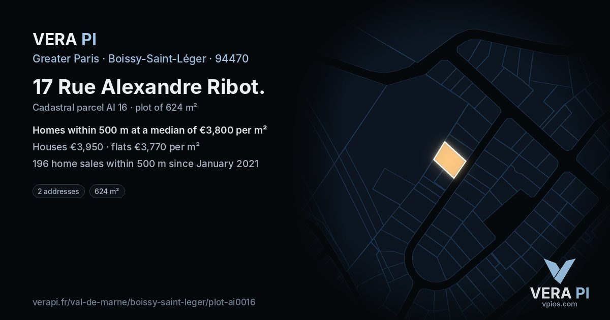 17 Rue Alexandre Ribot, Boissy-Saint-Léger at night – the plot lit, the parcels around coloured by the prices near them