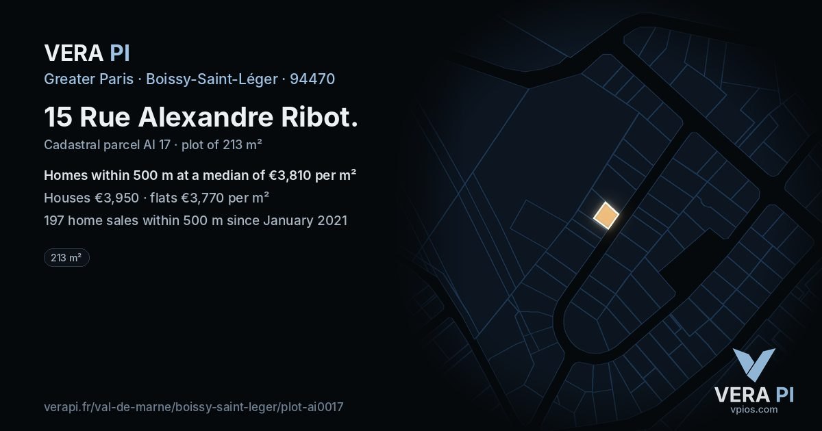 15 Rue Alexandre Ribot, Boissy-Saint-Léger at night – the plot lit, the parcels around coloured by the prices near them