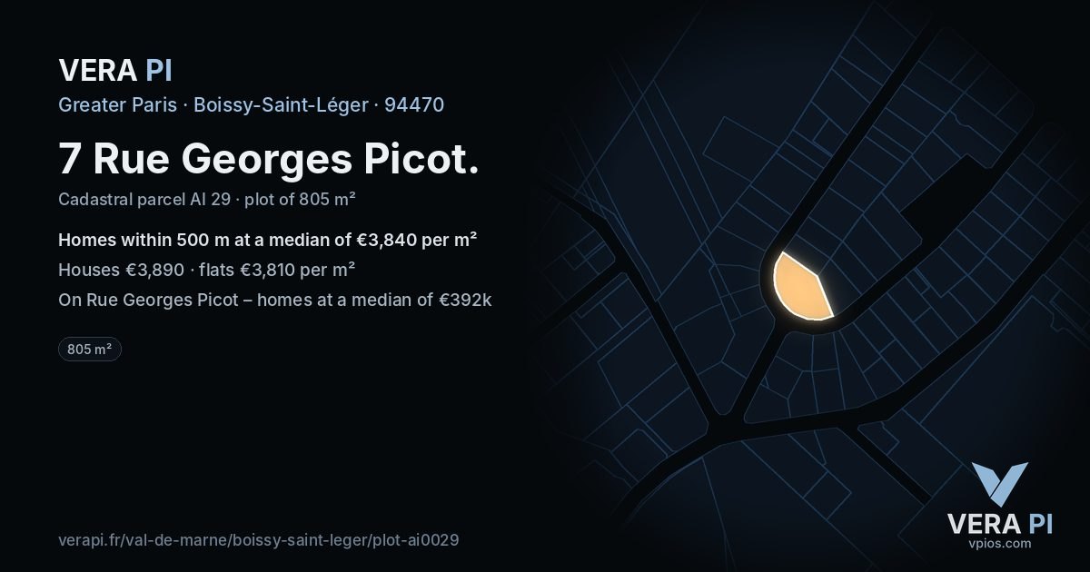 7 Rue Georges Picot, Boissy-Saint-Léger at night – the plot lit, the parcels around coloured by the prices near them
