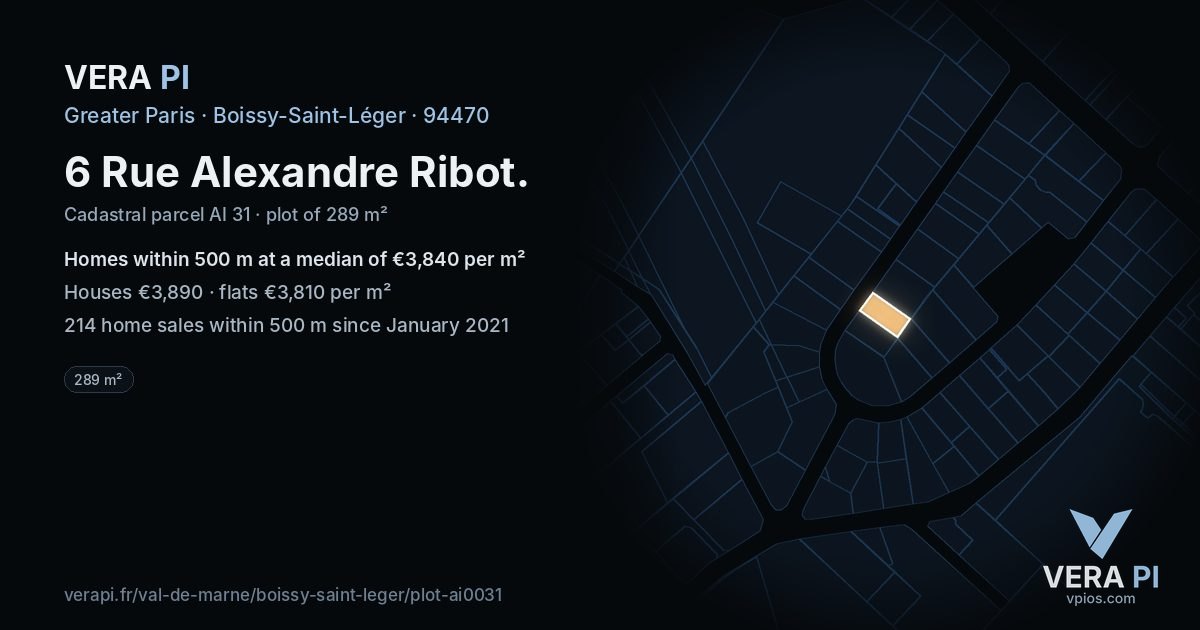 6 Rue Alexandre Ribot, Boissy-Saint-Léger at night – the plot lit, the parcels around coloured by the prices near them
