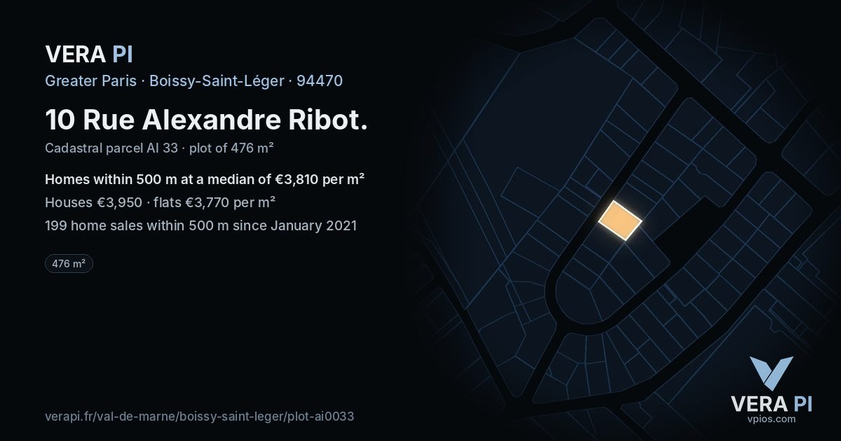 10 Rue Alexandre Ribot, Boissy-Saint-Léger at night – the plot lit, the parcels around coloured by the prices near them