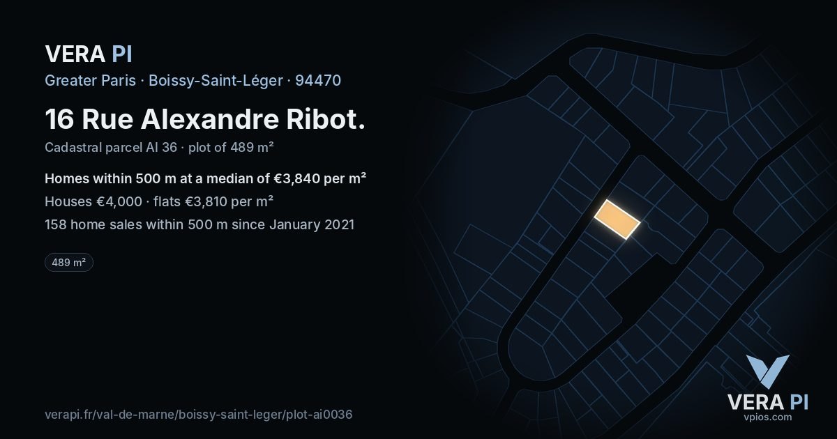 16 Rue Alexandre Ribot, Boissy-Saint-Léger at night – the plot lit, the parcels around coloured by the prices near them