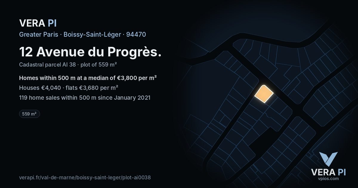 12 Avenue du Progrès, Boissy-Saint-Léger at night – the plot lit, the parcels around coloured by the prices near them