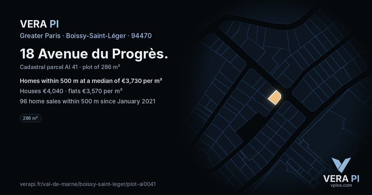 18 Avenue du Progrès, Boissy-Saint-Léger at night – the plot lit, the parcels around coloured by the prices near them