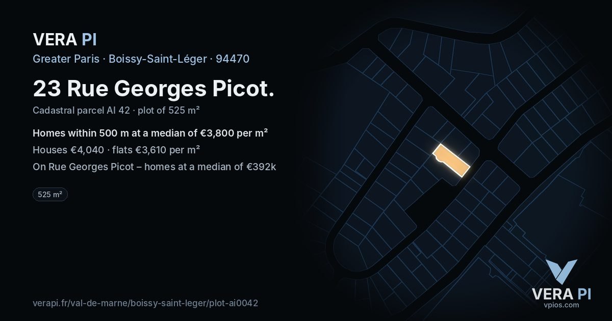 23 Rue Georges Picot, Boissy-Saint-Léger at night – the plot lit, the parcels around coloured by the prices near them