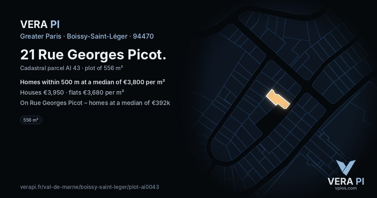 21 Rue Georges Picot, Boissy-Saint-Léger at night – the plot lit, the parcels around coloured by the prices near them