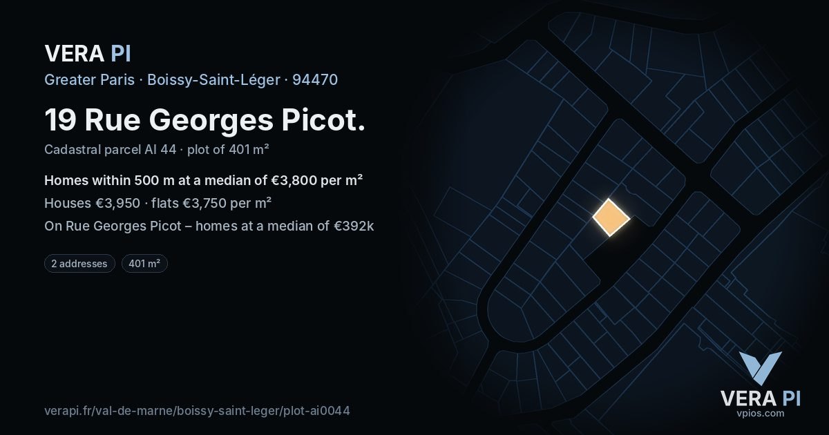 19 Rue Georges Picot, Boissy-Saint-Léger at night – the plot lit, the parcels around coloured by the prices near them