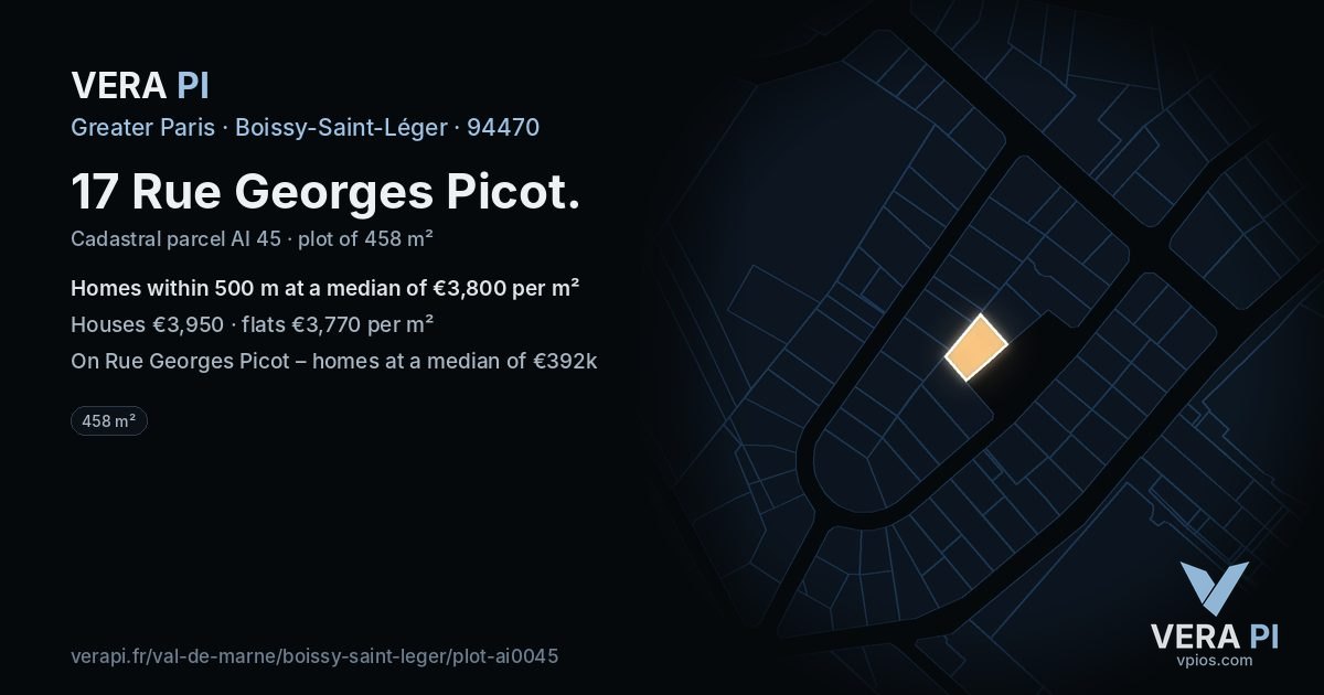 17 Rue Georges Picot, Boissy-Saint-Léger at night – the plot lit, the parcels around coloured by the prices near them