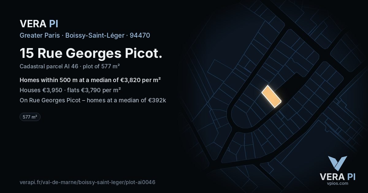 15 Rue Georges Picot, Boissy-Saint-Léger at night – the plot lit, the parcels around coloured by the prices near them