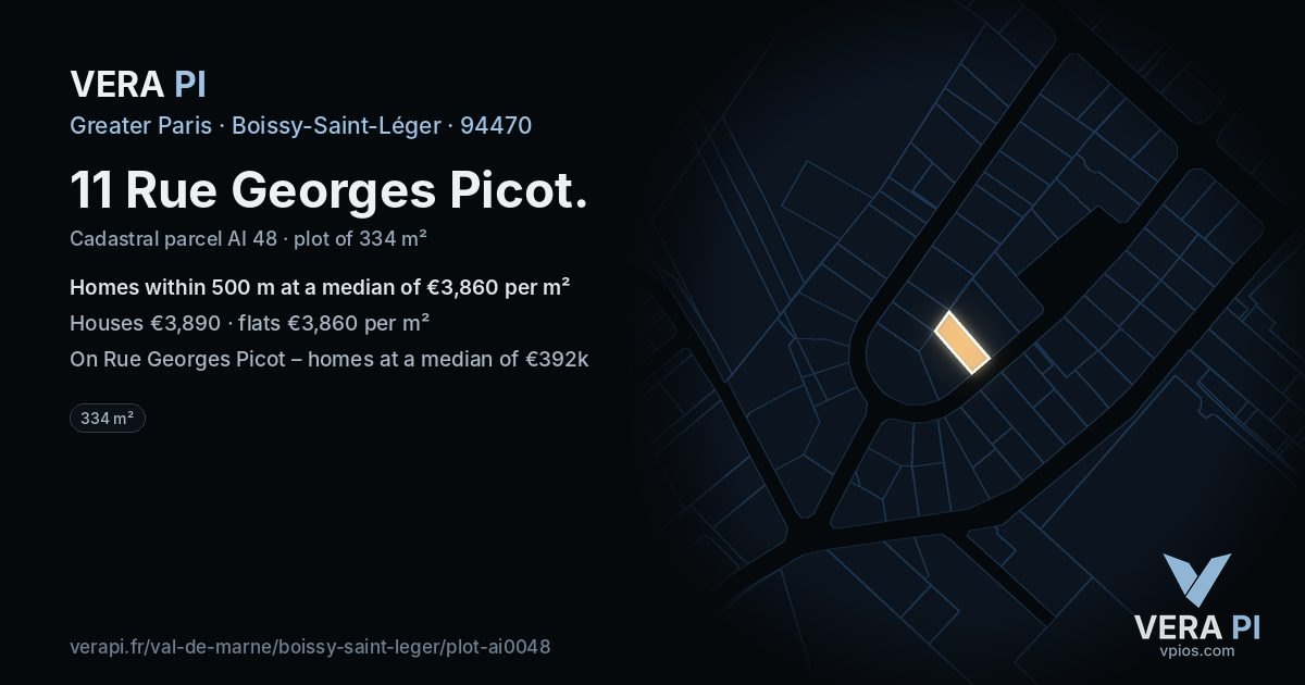 11 Rue Georges Picot, Boissy-Saint-Léger at night – the plot lit, the parcels around coloured by the prices near them
