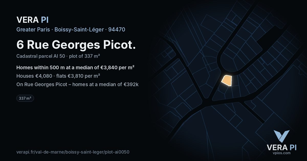 6 Rue Georges Picot, Boissy-Saint-Léger at night – the plot lit, the parcels around coloured by the prices near them