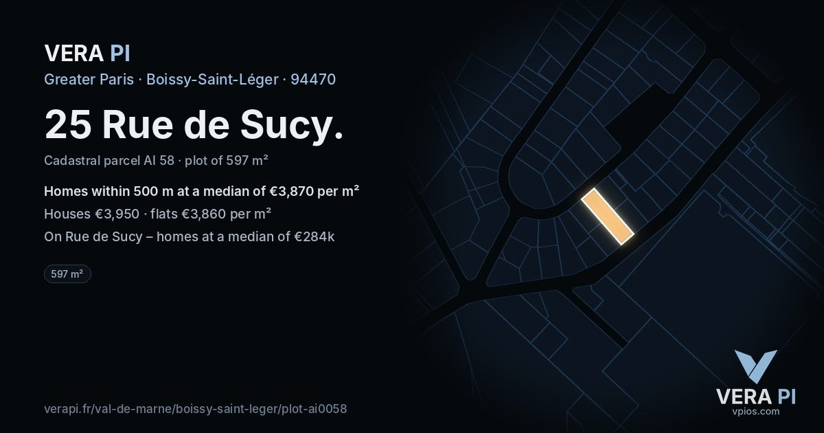 25 Rue de Sucy, Boissy-Saint-Léger at night – the plot lit, the parcels around coloured by the prices near them