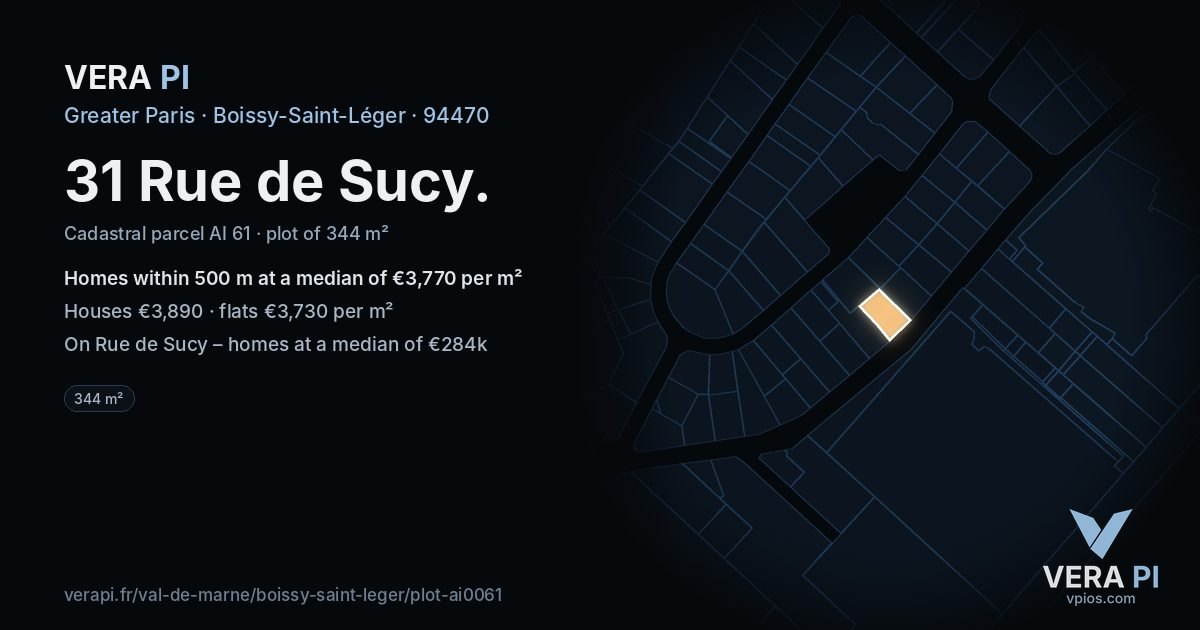 31 Rue de Sucy, Boissy-Saint-Léger at night – the plot lit, the parcels around coloured by the prices near them