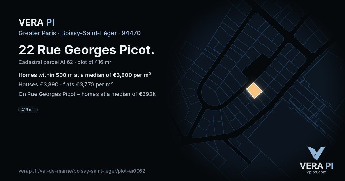 22 Rue Georges Picot, Boissy-Saint-Léger at night – the plot lit, the parcels around coloured by the prices near them