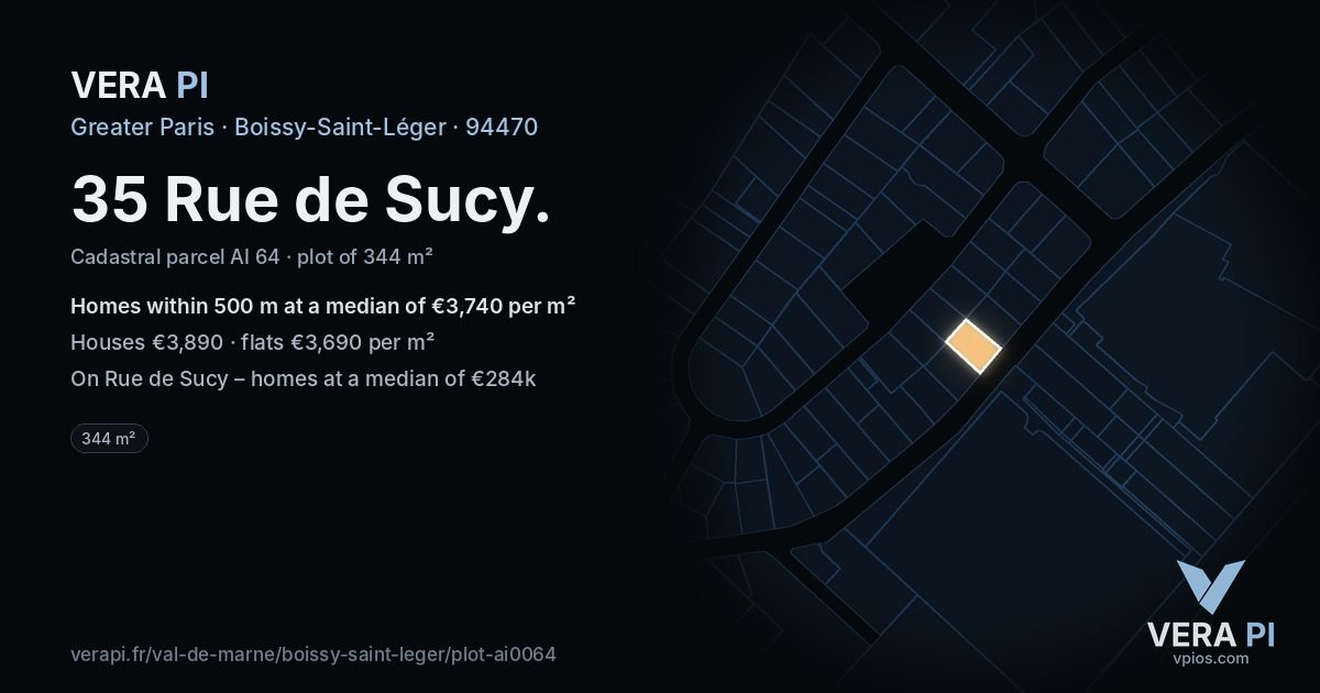35 Rue de Sucy, Boissy-Saint-Léger at night – the plot lit, the parcels around coloured by the prices near them
