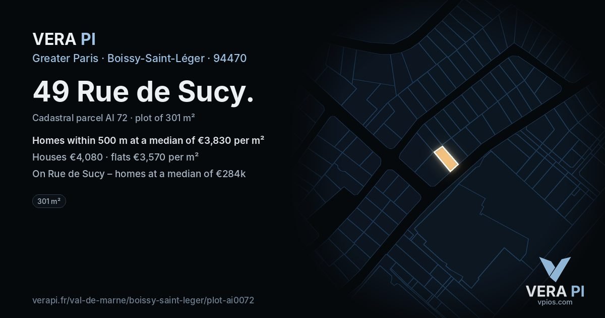 49 Rue de Sucy, Boissy-Saint-Léger at night – the plot lit, the parcels around coloured by the prices near them