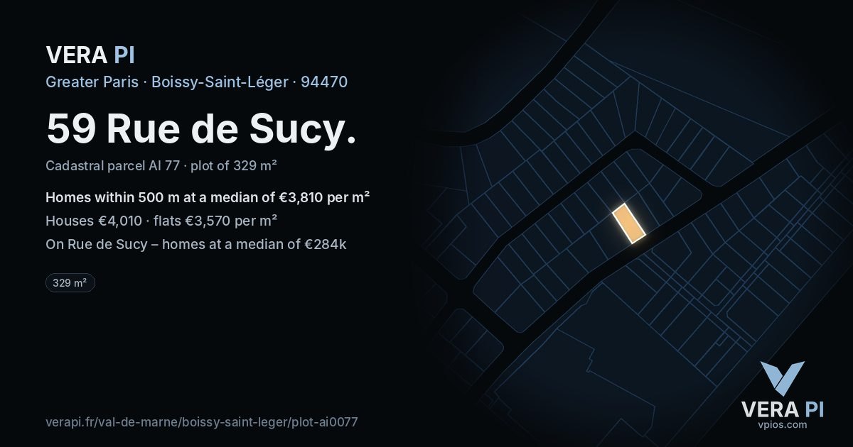 59 Rue de Sucy, Boissy-Saint-Léger at night – the plot lit, the parcels around coloured by the prices near them