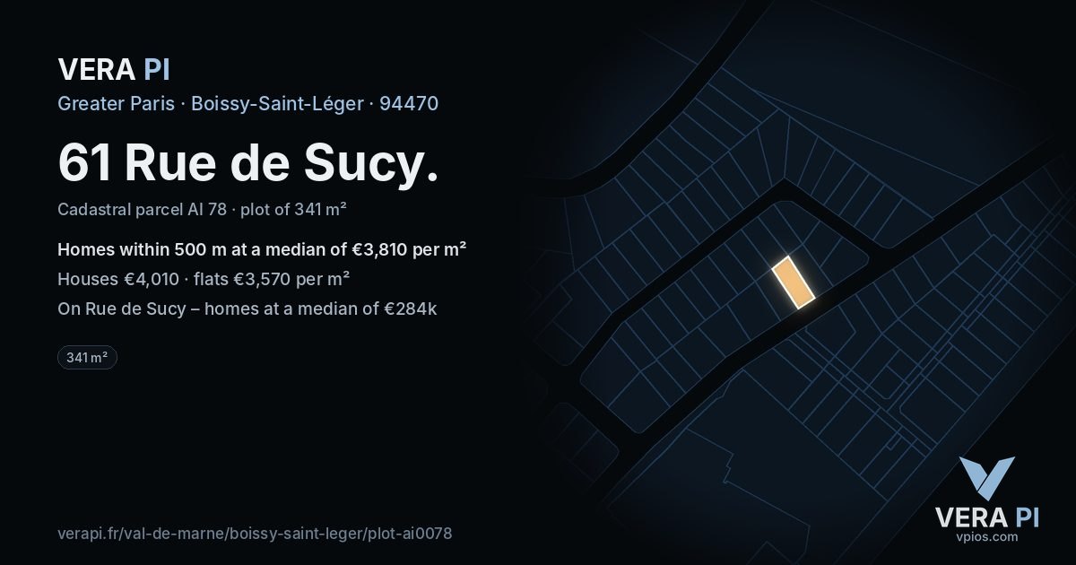 61 Rue de Sucy, Boissy-Saint-Léger at night – the plot lit, the parcels around coloured by the prices near them