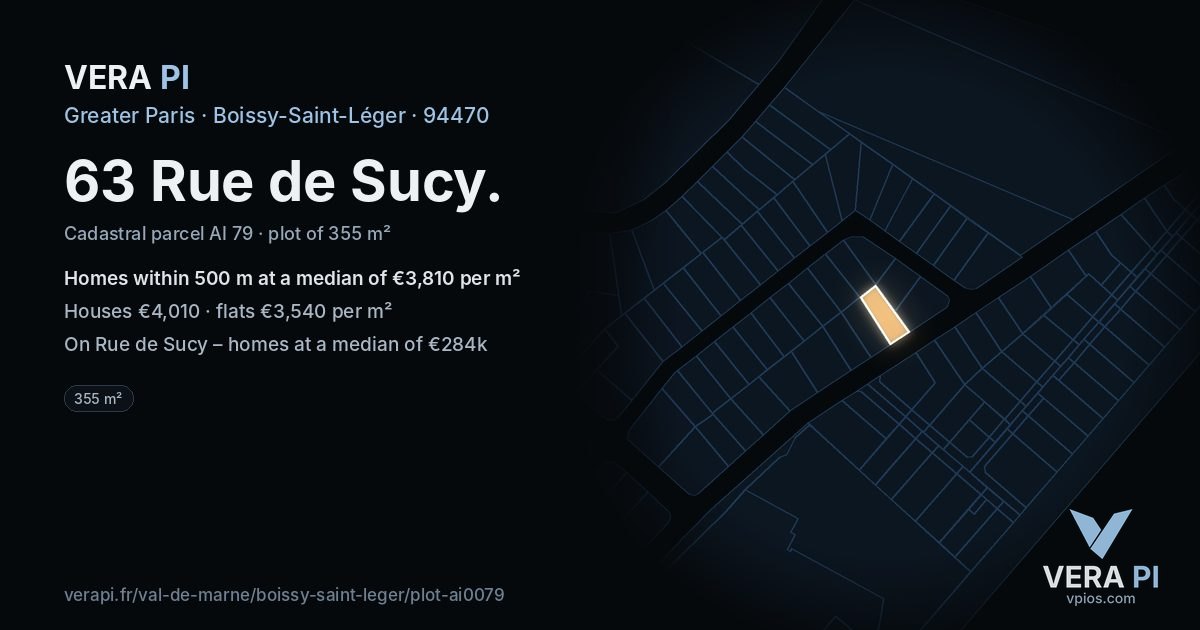63 Rue de Sucy, Boissy-Saint-Léger at night – the plot lit, the parcels around coloured by the prices near them