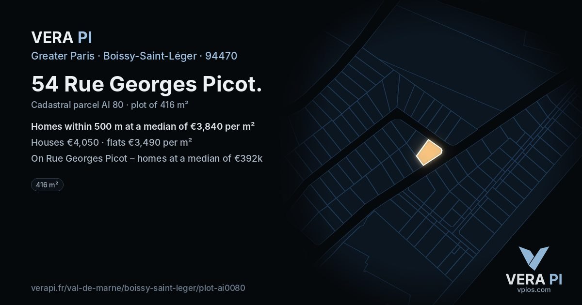 54 Rue Georges Picot, Boissy-Saint-Léger at night – the plot lit, the parcels around coloured by the prices near them