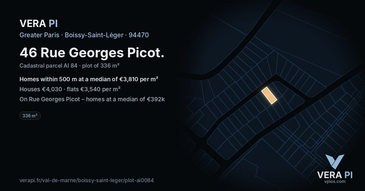 46 Rue Georges Picot, Boissy-Saint-Léger at night – the plot lit, the parcels around coloured by the prices near them