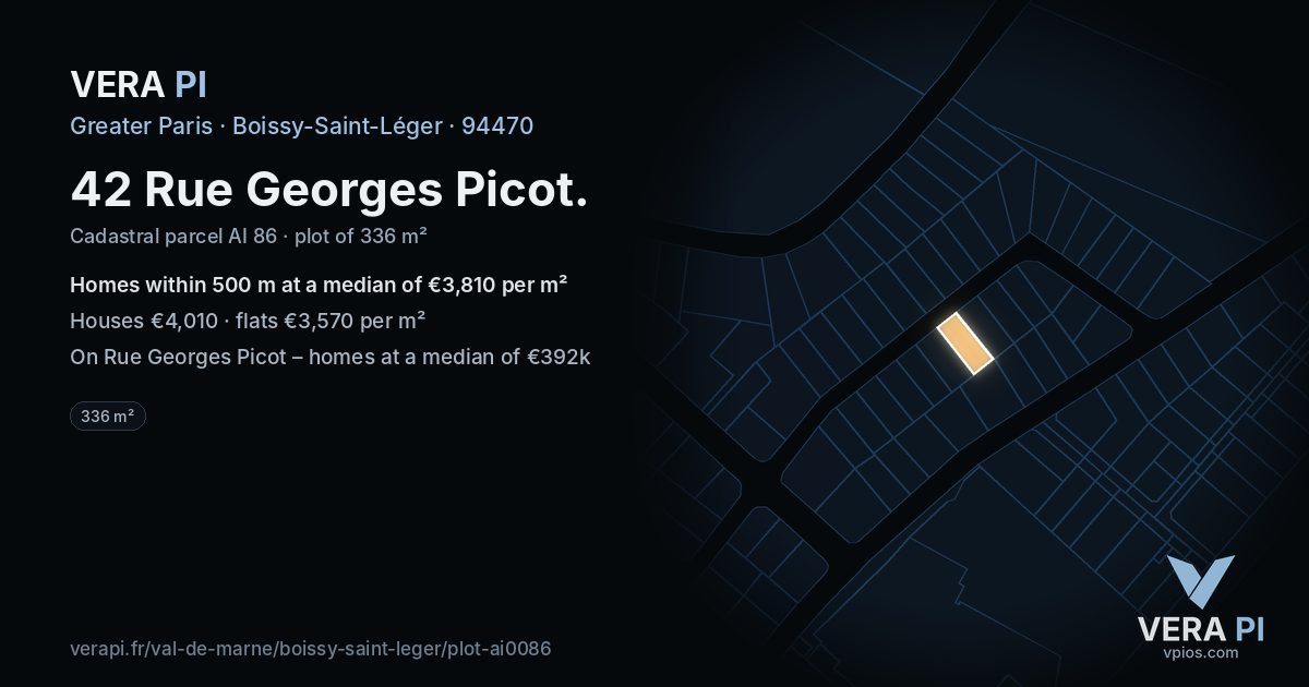 42 Rue Georges Picot, Boissy-Saint-Léger at night – the plot lit, the parcels around coloured by the prices near them