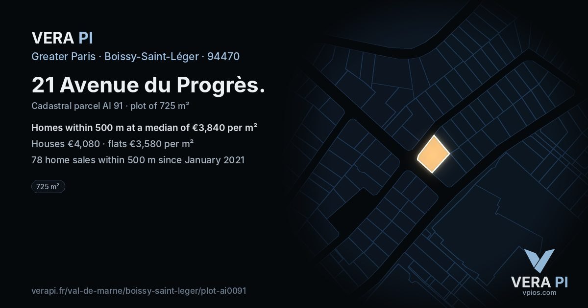 21 Avenue du Progrès, Boissy-Saint-Léger at night – the plot lit, the parcels around coloured by the prices near them