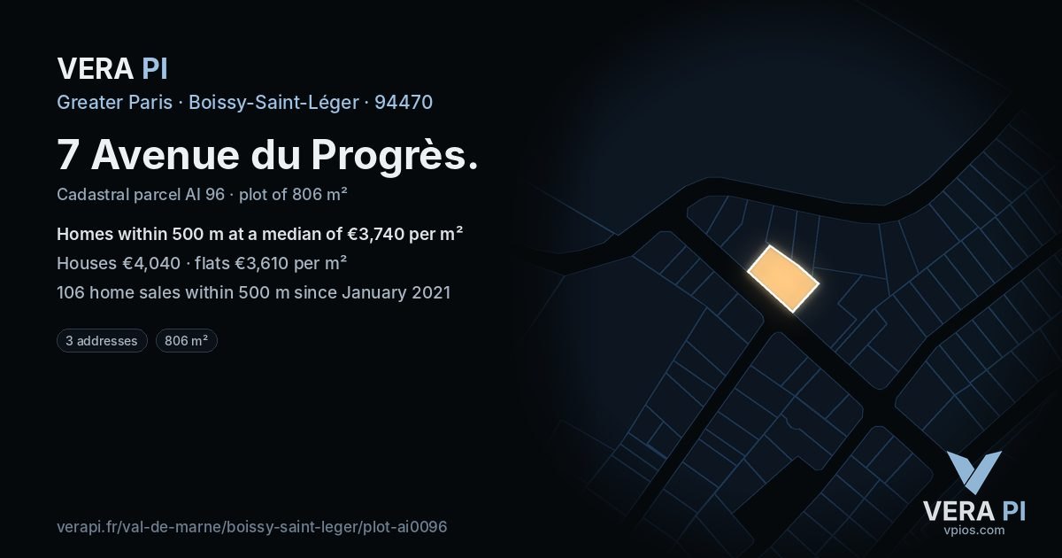 7 Avenue du Progrès, Boissy-Saint-Léger at night – the plot lit, the parcels around coloured by the prices near them
