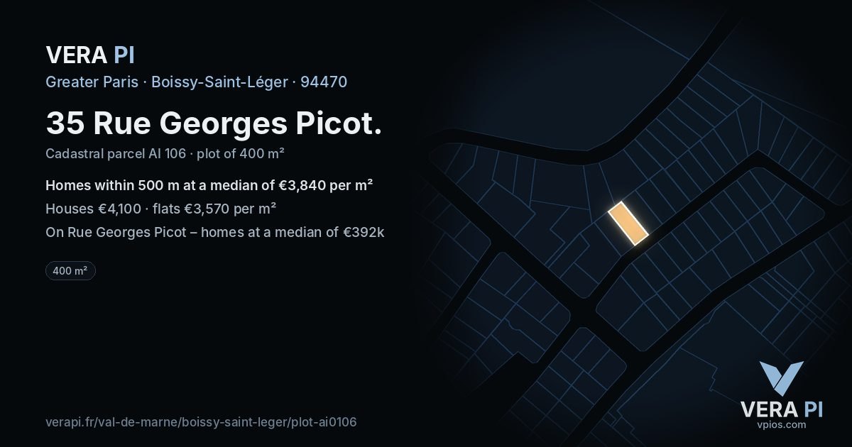 35 Rue Georges Picot, Boissy-Saint-Léger at night – the plot lit, the parcels around coloured by the prices near them