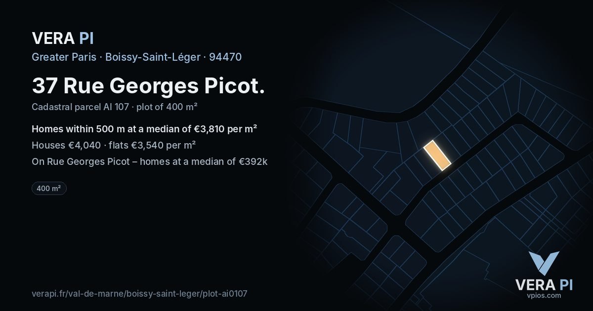 37 Rue Georges Picot, Boissy-Saint-Léger at night – the plot lit, the parcels around coloured by the prices near them