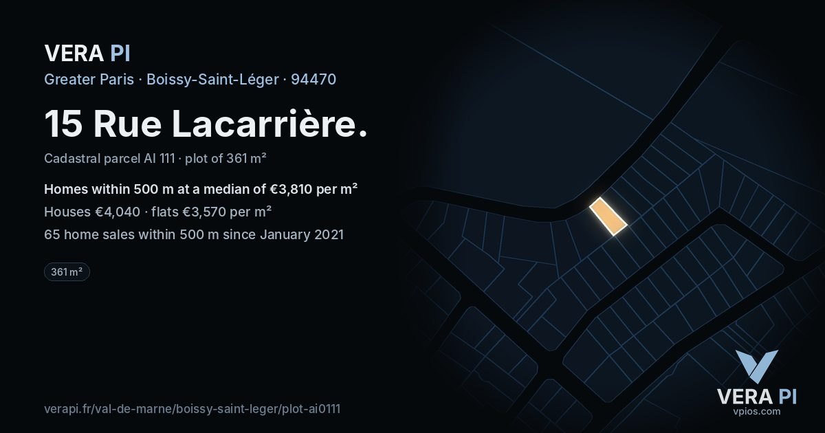 15 Rue Lacarrière, Boissy-Saint-Léger at night – the plot lit, the parcels around coloured by the prices near them