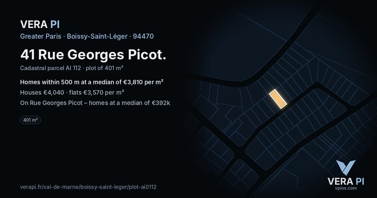 41 Rue Georges Picot, Boissy-Saint-Léger at night – the plot lit, the parcels around coloured by the prices near them