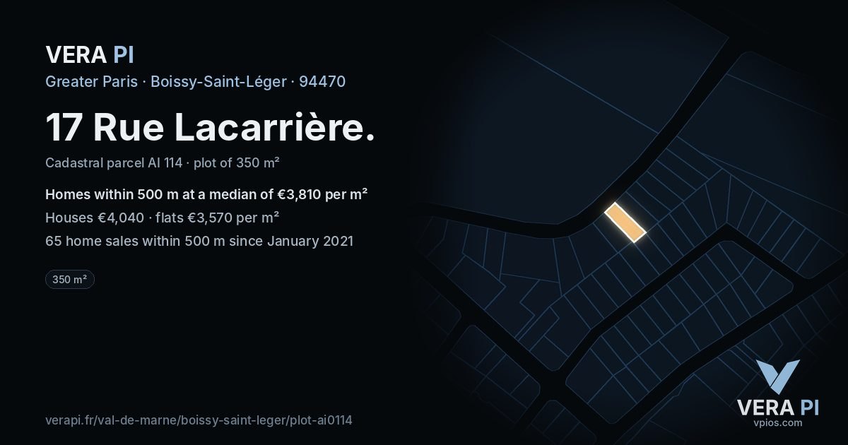 17 Rue Lacarrière, Boissy-Saint-Léger at night – the plot lit, the parcels around coloured by the prices near them